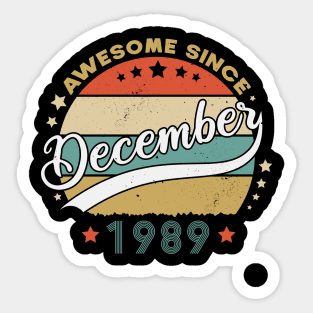 Awesome Since December 1989 Birthday Retro Sunset Vintage Sticker